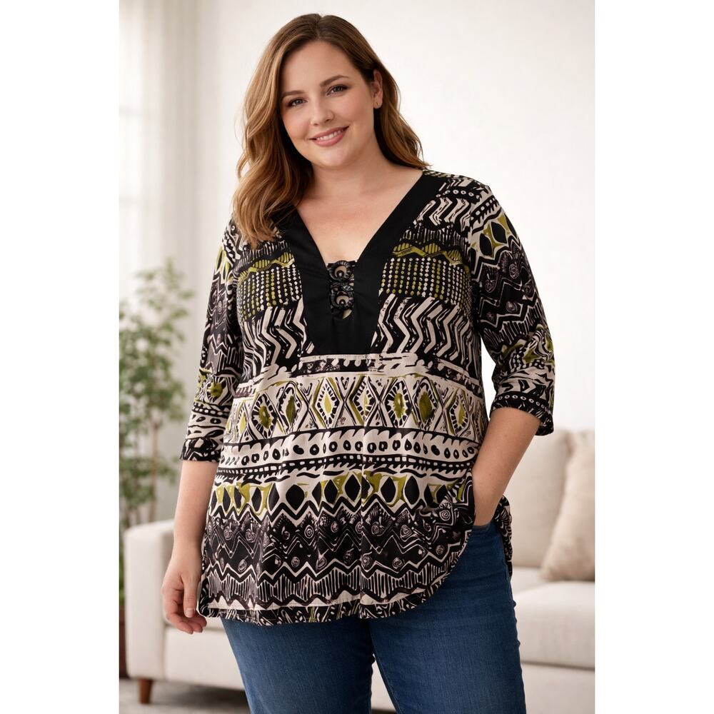 Judith 2XL Geometric Print Tunic Top Womens Plus Size Boho